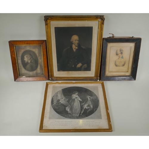 894 - Three C19th portrait engravings and another titled The Innocent Stratagem, after Thomas Stuthard, la... 