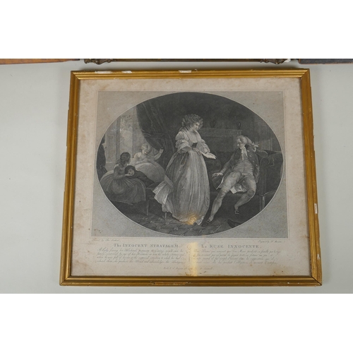 894 - Three C19th portrait engravings and another titled The Innocent Stratagem, after Thomas Stuthard, la... 