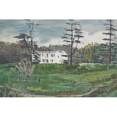 896 - Eric Kilner (C20th), country house, naive landscape, dated  (19)69, oil on board, 68 x 50cm