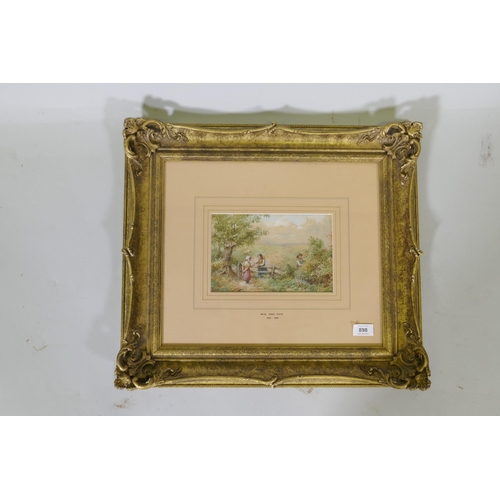 898 - Myles Birket Foster, landscape with children gathering berries, signed with a monogram, watercolour,... 