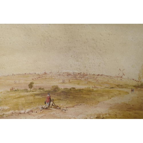 900 - Copley Fielding, landscape with marquees and livestock, signed with a monogram, watercolour, 22 x 13... 