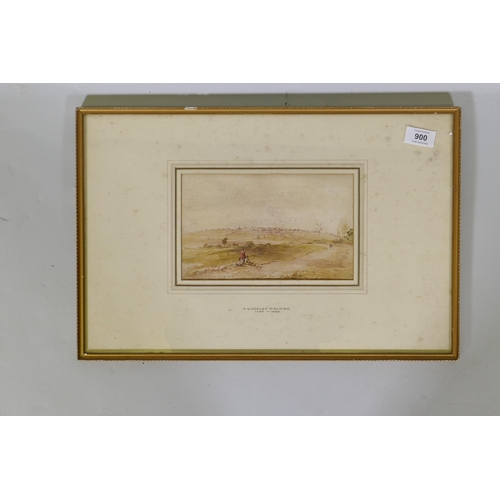 900 - Copley Fielding, landscape with marquees and livestock, signed with a monogram, watercolour, 22 x 13... 