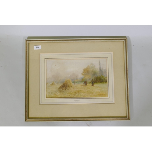 901 - George Oyston, Harvesting, signed and dated '03, watercolour, 33 x 31cm