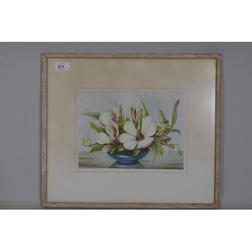 911 - S.C. Cooksey, a bowl of magnolias, signed, early/mid C20th, watercolour, 28 x 20cm