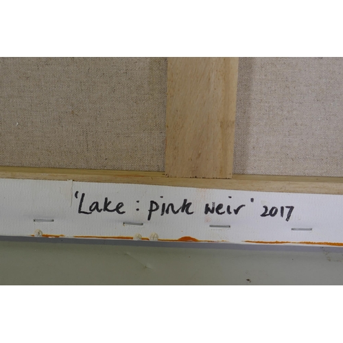 912 - Annabel Kapp, Lake: pink weir 2017, signed verso, oil on canvas, 61 x 51cm