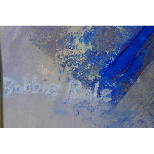 921 - Bobbie Bale, abstract figural composition, signed, acrylic on paper, 34 x 57cm