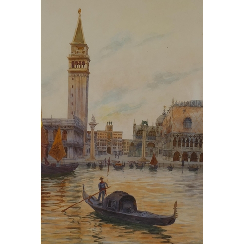 924 - H. Charmet, Venetian scene with gondolas and the Doge's Palace, signed watercolour, 33 x 56cm