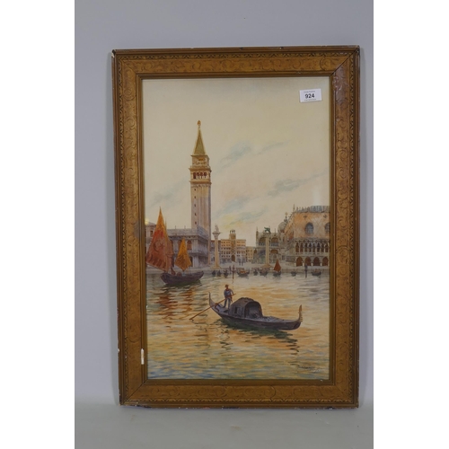 924 - H. Charmet, Venetian scene with gondolas and the Doge's Palace, signed watercolour, 33 x 56cm