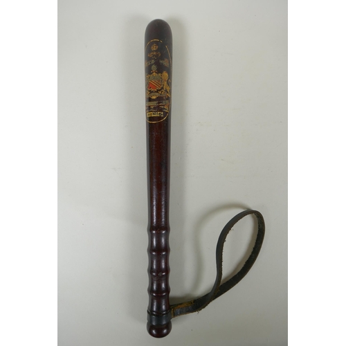 97 - An antique Manchester Special Constabulary turned wood police baton, dated 1916-1919, and another an... 