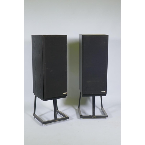 100 - A pair of B & W (Bowers & Wilkens) DM220i loud speakers, 10w-100w, on Target Audio stands, 9... 