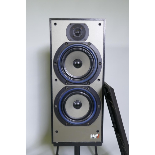 100 - A pair of B & W (Bowers & Wilkens) DM220i loud speakers, 10w-100w, on Target Audio stands, 9... 