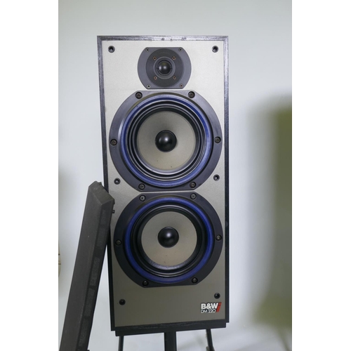 100 - A pair of B & W (Bowers & Wilkens) DM220i loud speakers, 10w-100w, on Target Audio stands, 9... 