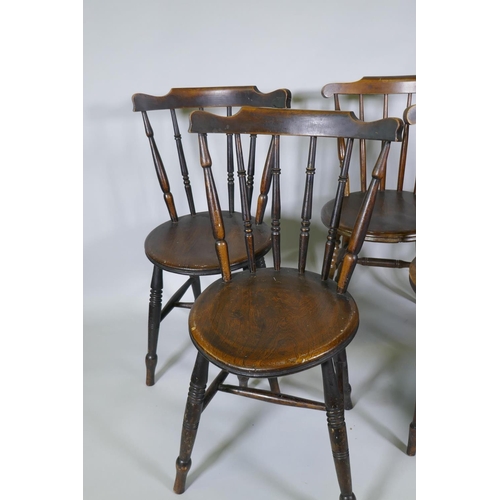 1006 - A harlequin set of eight Victorian penny kitchen chairs with spindle backs