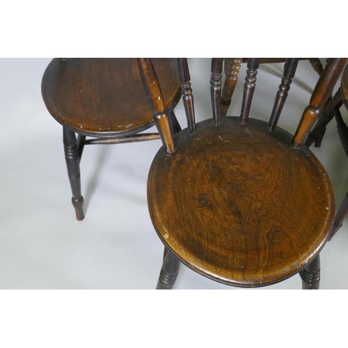 1006 - A harlequin set of eight Victorian penny kitchen chairs with spindle backs