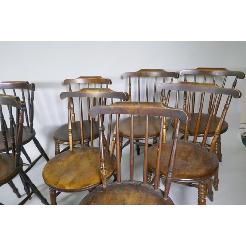 1006 - A harlequin set of eight Victorian penny kitchen chairs with spindle backs