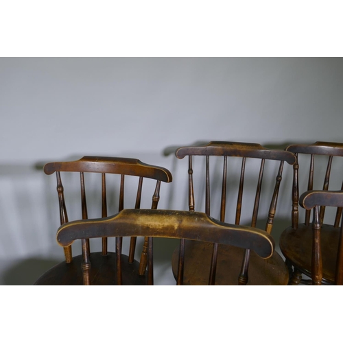 1006 - A harlequin set of eight Victorian penny kitchen chairs with spindle backs