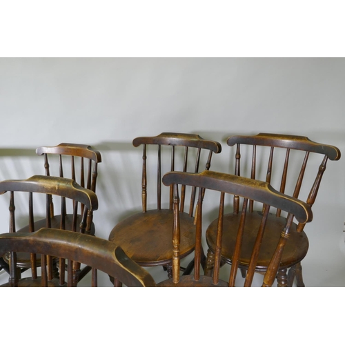 1006 - A harlequin set of eight Victorian penny kitchen chairs with spindle backs