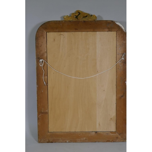 1009 - A C19th French giltwood and composition wall mirror with carved crest and original glass, 79 x 116cm