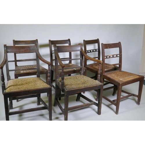 1024 - A pair of Regency mahogany bar back elbow chairs with reeded decoration and four similar standard ch... 