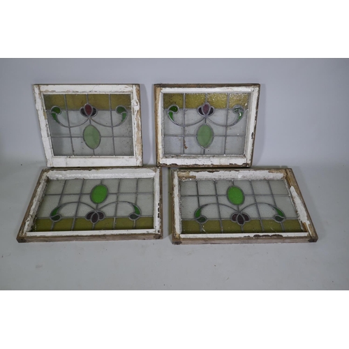 1028 - Two pairs of vintage leaded stained glass windows, largest 74 x 51cm 