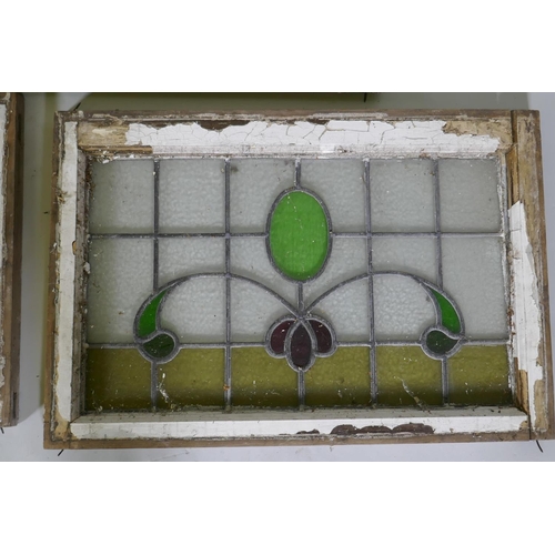 1028 - Two pairs of vintage leaded stained glass windows, largest 74 x 51cm 