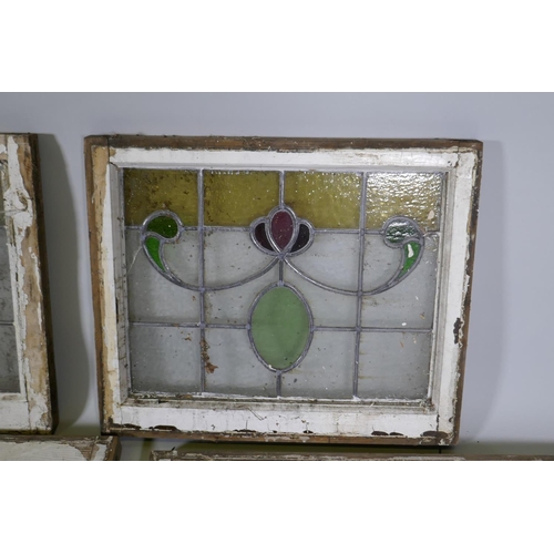 1028 - Two pairs of vintage leaded stained glass windows, largest 74 x 51cm 