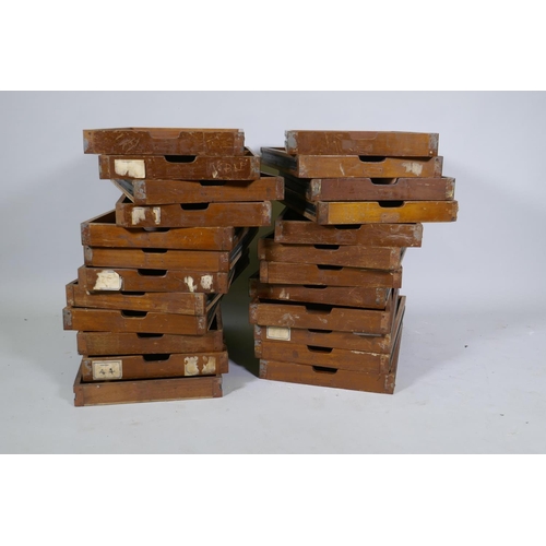 1031 - A set of twenty four mahogany front slide drawers, 51 x 3 x 5cm