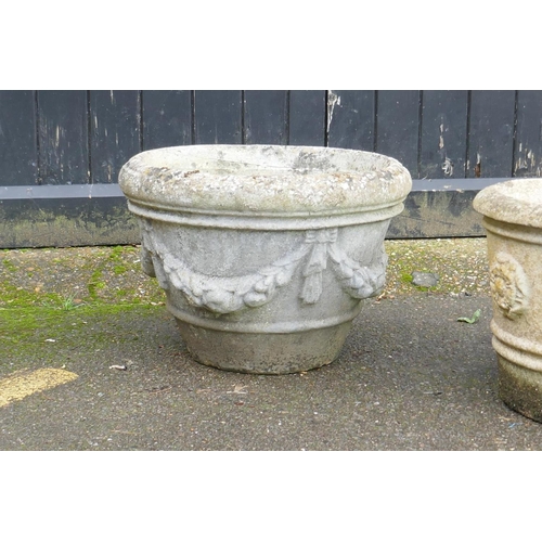 1037 - A pair of concrete garden planters, 50 x 36cm, and another