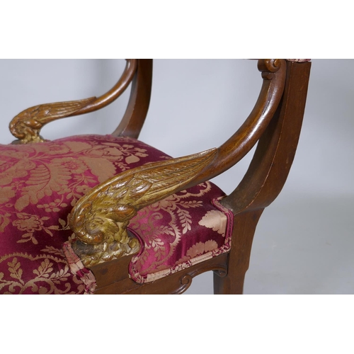 1038 - An C18th/C19th Italian carved walnut and parcel gilt side chair, raised on hoof feet