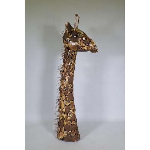 1054 - A metal garden sculpture of a giraffe, 154cm high