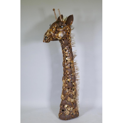 1054 - A metal garden sculpture of a giraffe, 154cm high