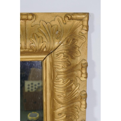 1055 - An antique carved giltwood framed wall mirror, 61 x 92cm