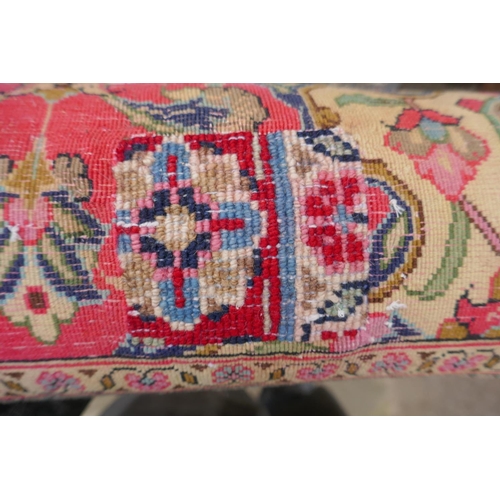 1059 - A very fine hand woven Persian Kashan rug with floral medallion design on a pink field, patched, 172... 