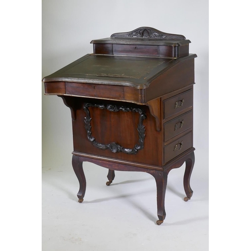 1062 - A Victorian mahogany Davenport, lift up top with fitted interior, fall front and three true and thre... 