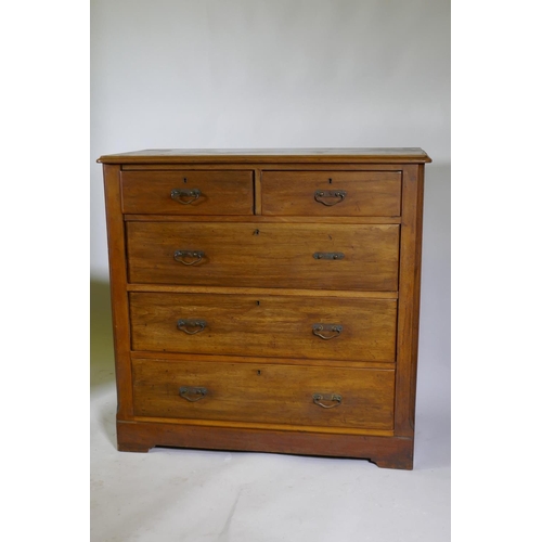 1067 - A Victorian walnut chest of two over three drawers with moulded fronts, 102 x 49 x 99cm, raised on a... 