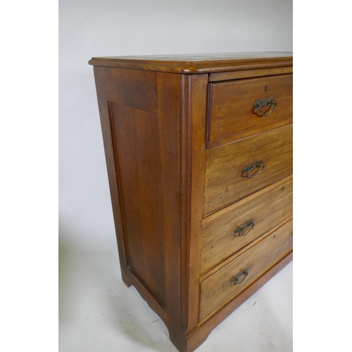 1067 - A Victorian walnut chest of two over three drawers with moulded fronts, 102 x 49 x 99cm, raised on a... 