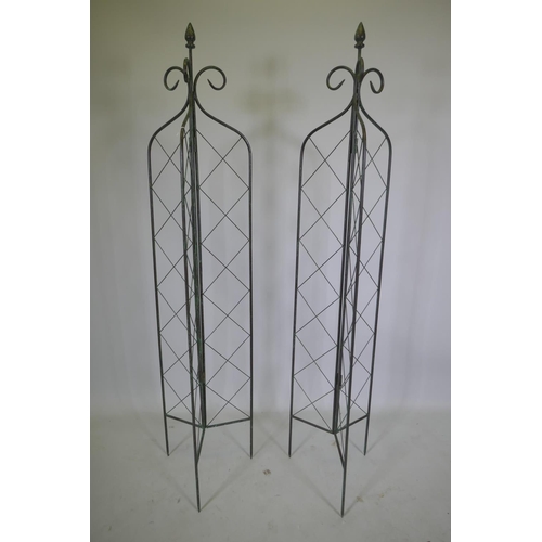 1080 - A pair of trifold metal garden trellis towers, 165cm high