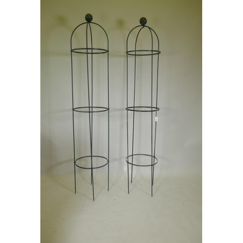 1088 - A pair of metal plant towers with ball finials, 192cm high