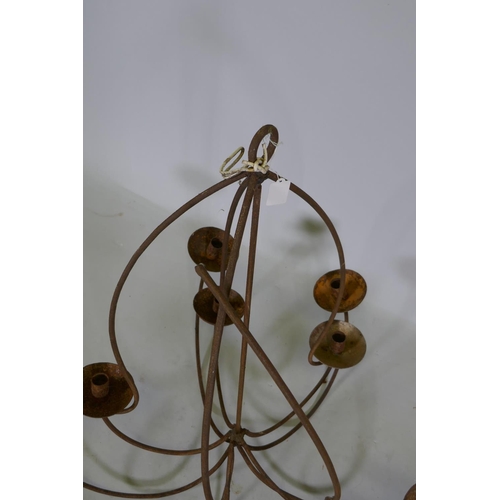 1097 - A wrought iron branch candle chandelier, 80cm drop, AF