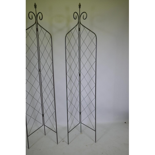 1099 - A pair of bifold metal plant supports, 212cm high