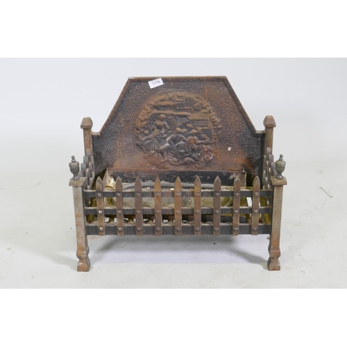 1100 - A cast iron fire basket with back, 56 x 28 x 47cm