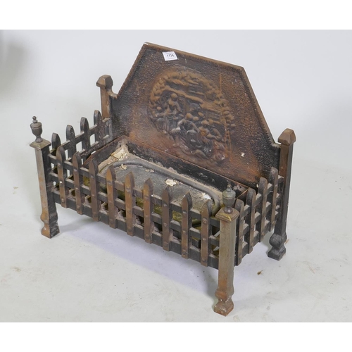 1100 - A cast iron fire basket with back, 56 x 28 x 47cm