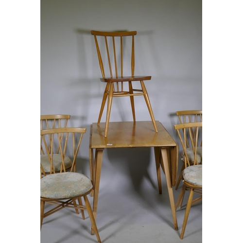 1103 - A set of four Ercol Shalstone dining chairs and blonde elm drop leaf dining table, and one Ercol cha... 