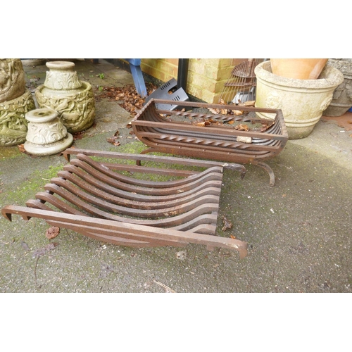 1104 - A wrought iron fire basket and another, 77 x 40cm