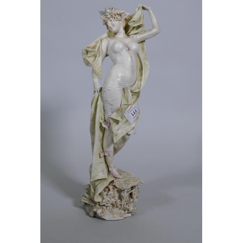 111 - A Riessner, Stellmacher & Kessel, Turn Teplitz, Bohemian Art Nouveau porcelain figure of a drape... 