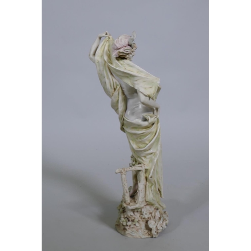 111 - A Riessner, Stellmacher & Kessel, Turn Teplitz, Bohemian Art Nouveau porcelain figure of a drape... 