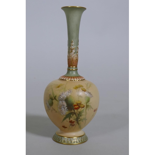 113 - A Royal Worcester blush bud vase, No 1661, decorated with meadow flowers, 16cm high