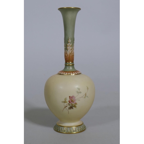 113 - A Royal Worcester blush bud vase, No 1661, decorated with meadow flowers, 16cm high