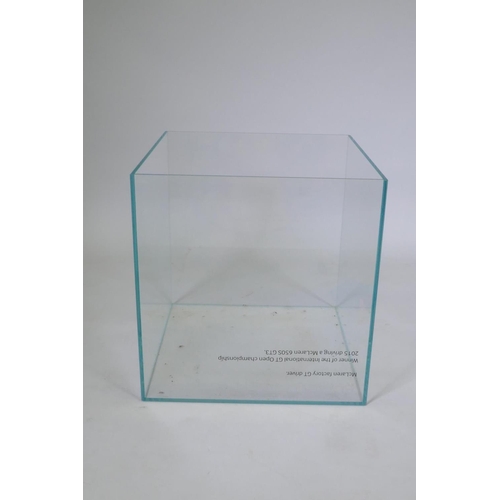 1134 - A glass display plinth/planter, formerly used by McLaren Racing, 48 x 48cm, 50cm high