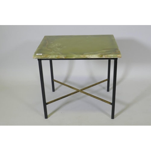 1144 - An onyx top occasional table raised on a painted metal base, 39 x 48 x 53cm